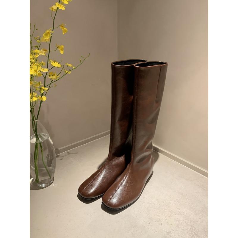 Sheepskin Version~ Grape Ma Inner Height Increase Cm Versatile Flat Boots Thin Boots Medium Tube Knight Boots Women's Boots