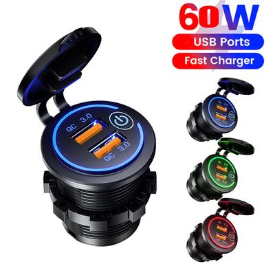 Quick Charge 3.0 Dual USB Autoladesteckdose 12V/24V 60W Dual USB Auto Motorrad Steckdose Stromausgang Ladeadapter Wasserdicht
