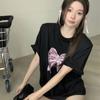 Lower clothes missing short-sleeved t-shirt women's summer Korean loose medium and long large version top 2026 new dress