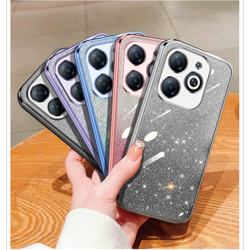 KEYSION Luxury Plating Glitter Phone Case forTECNO Spark Go 2024 20 20C Transparent Soft TPU Shockproof Cover for Tecno Pop 8