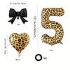 Leopard Print Number Foil Balloon 0-9 with Black Bow Leopard Print Heart-shaped Balloon for Birthday Anniversary Party Decor