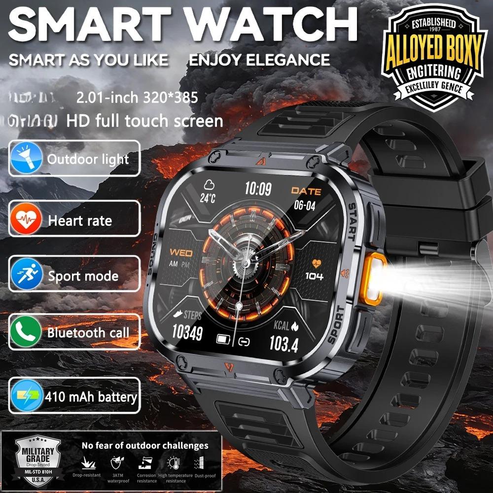 

New Smart Watch Men LED Flashlight Sports IP68 Waterproof GPS Tracker Bluetooth Call Smartwatch Man for Android ioS LED light чорний
