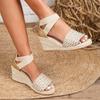 Ethnic Style Ultra-High Wedge Sandals with Thick-Sole and Straw Weave for Summer 2026