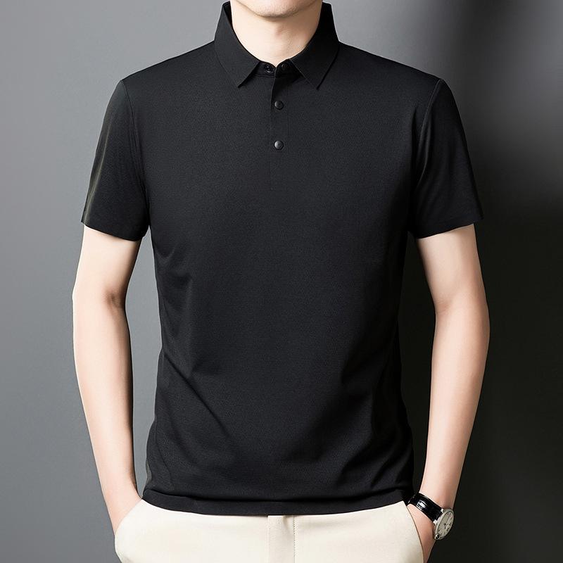 Solid Color Brocade Ammonia Seamless Glue Polo Men'S T-Shirt Medium Thin Lapel Short Sleeve