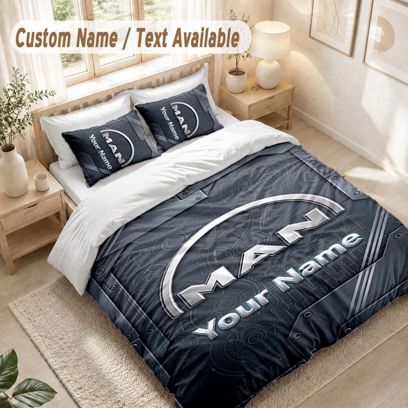 Custom Name Bedding Set 3 PiecesMAN Truck Print Duvet Cover + 2 Pillowcases Soft Bed Decor