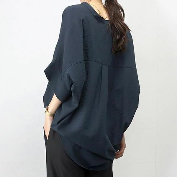 Loose Chiffon Short Wrinkle Casual [Ailiyumo] Women's Shirt, Fit, V-Neck Blouse, Office, Top, Sleeve, Plain, Resistant, Slimming,