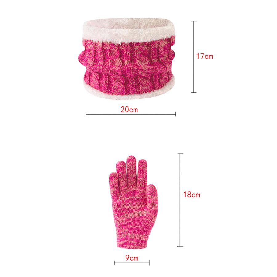3pc3-12Y Children's Cap, Scarf, Gloves, Autumn and Winter Three-piece Set, Warm and Fluffy Scarf, Mixed-color Cap