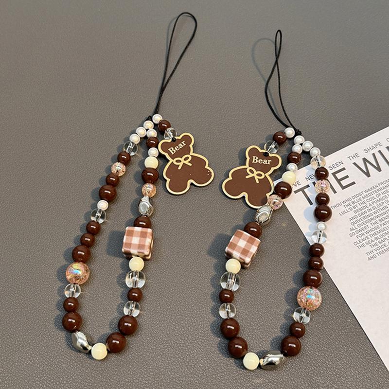 Cute Brown Bear Shell Beads Beaded Phone Chain For iPhone Samsung Camera Hanging Rope -Lost Lanyard Hanging Jewelry