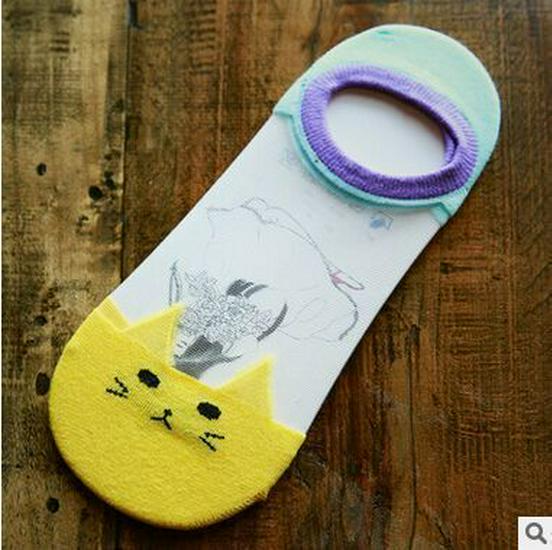 

Summer New Arrival: Creative Cute Cat Boat Socks - Women s Invisible Crystal Silk Short Socks