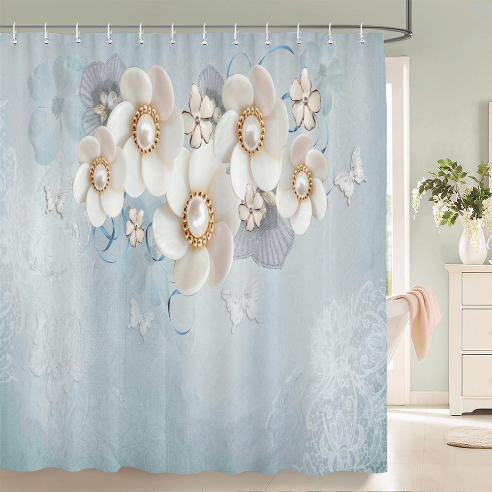 3D European Retro Style Flower Printed Shower Curtain Polyester Waterproof Home Decor Bathroom Curtain With Hook 180X200Cm