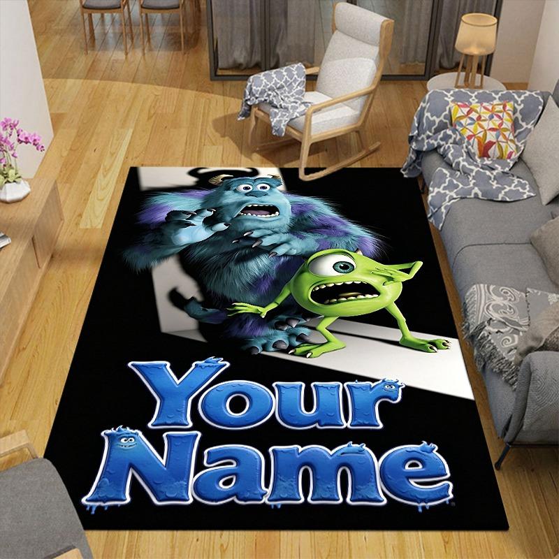 Custom 1Pc Furry Monster Characters Flannel Personalized Rug Non Slip Floor Mat Soft Carpet for Living Bedroom Office Home Decor Gift