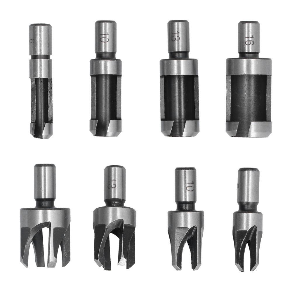 8pcs Straight and Tapered Taper Wood Plug Cutter Drill Bit Set Woodworking Drilling