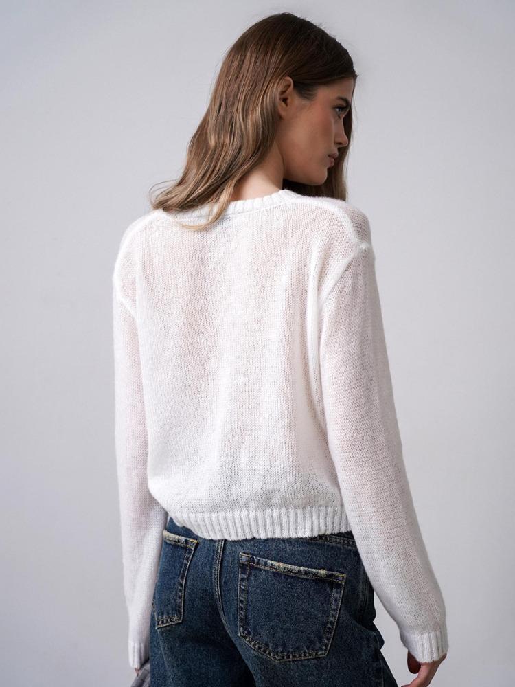 Solid Colour Simple Knitted Cardigan Autumn Lazy Versatile Casual Round-neck Jumper Women Blend Comfortable Versatile Undercoat Long Sleeves Sweater