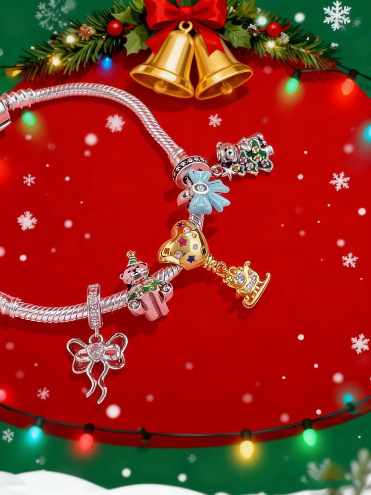 Kupfer Schleife Warme Glocke Heiligabend Festival Geschenk Anhänger Perle Passend für DIY Armband Armreif Hochwertiger Schmuck