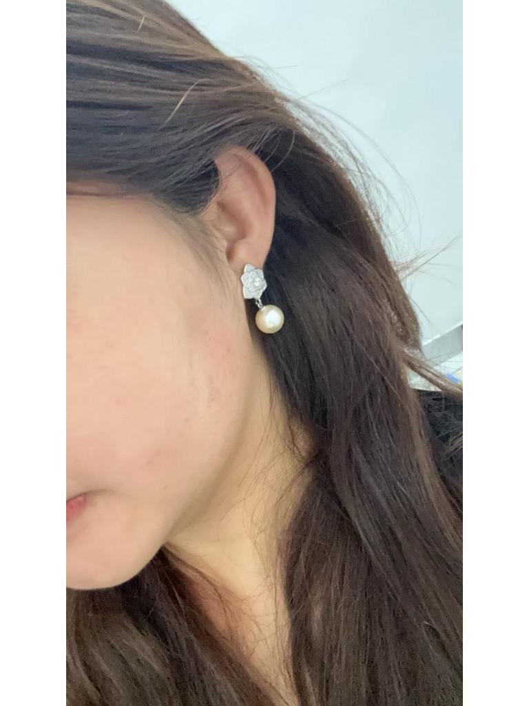 S925 Silver Needle White Copper Camellia Pearl Earrings