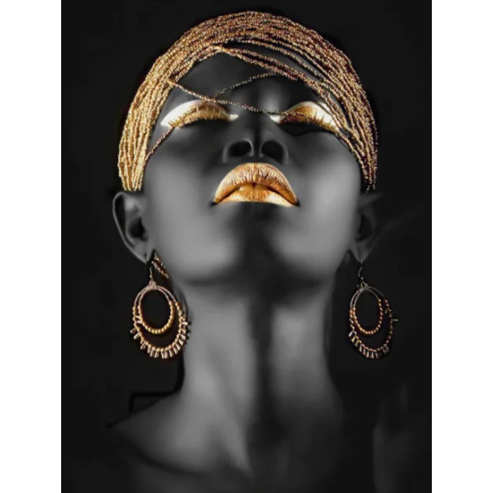 African Women Classic Black Gold Gestures Posters and Prints Female Portraits Canvas Painting Wall Art Pictures for Home Deco