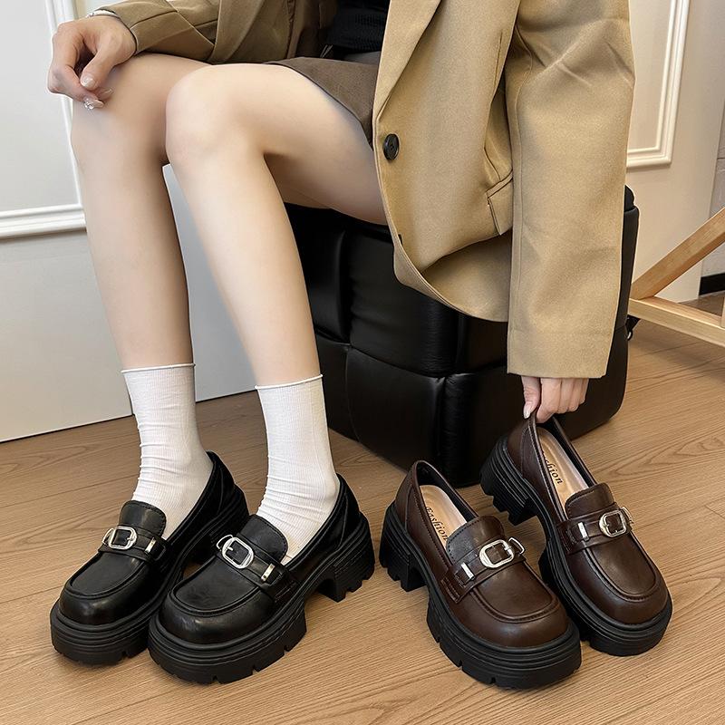 Black Retro Loafer Small Leather Shoes Women's 2025 Autumn New Platform British Style Thick Heel Skirt Mary Jane Single Shoes