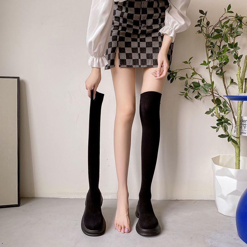 Fashion Black Knitted Elastic Sock Above Over The Knee Shoes Woman Autumn Winter 2025 New Round Toe Platform Thigh High Boots for Women