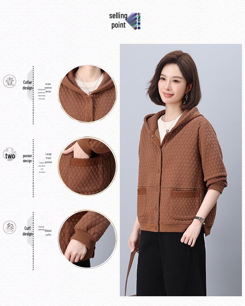 Women's Hooded Jacket: 2024 Spring/Autumn, Loose Fit, Plus Size, Casual Cardigan for Middle-Aged Moms