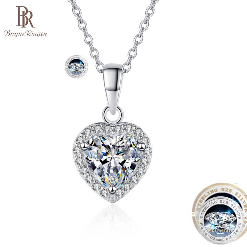Bague Ringen Solid Real 1 Carat Heart Cut Moissanite Pendant Necklace For Women 925 Sterling Silver Sparkling Wedding Party Fine Jewelry