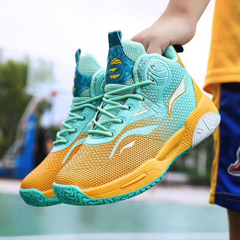 Autumn / Winter Leather Super Fiber Leather Children's Basketball Shoes with Plush Insulation for Teenagers' Casual Basketball Sports Shoes