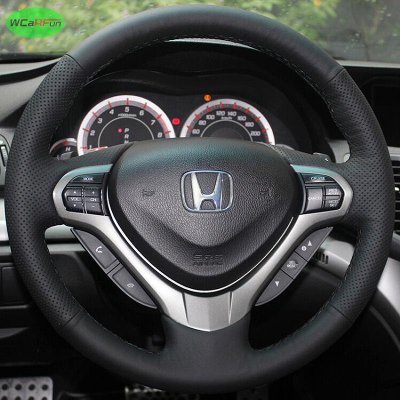DIY Black Hand Stitch Microfiber Leather Car Steering Wheel Cover for Honda Accord Euro 2008-2015