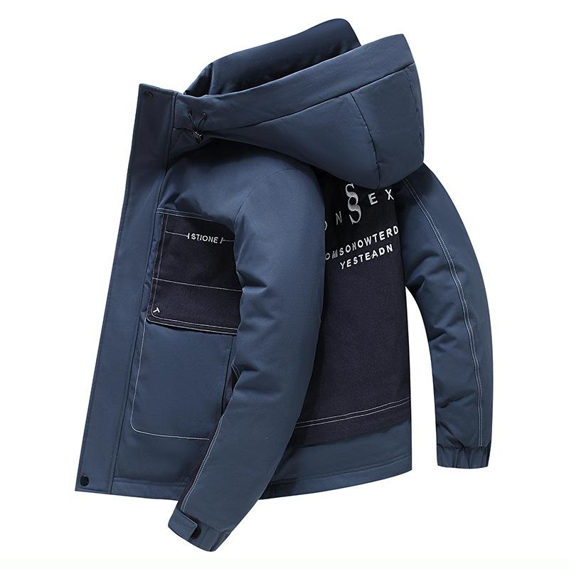 

2025 флісова потовщена куртка великого розміру осінь та зима чоловіча середнього віку однотонна повсякденна тепла куртка з капюшоном сорочка топ XXXL синій