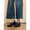 Sheepskin version~ British style leather high-heeled loafers women's one-pedal retro versatile commuter shoes, silent small leather shoes
