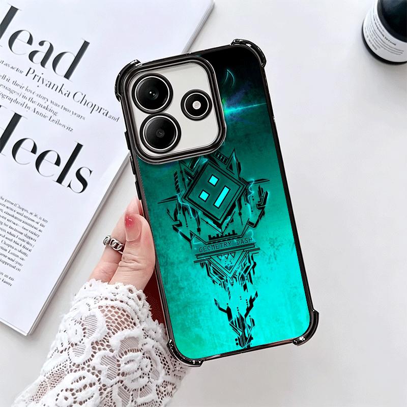Geometry Dash Game Plating Phone Case For Xiaomi Redmi Note 14 15 Pro Plus 13 12 11 11S 11T 10 9S 9 5G Anti-Fall Airabag Cover