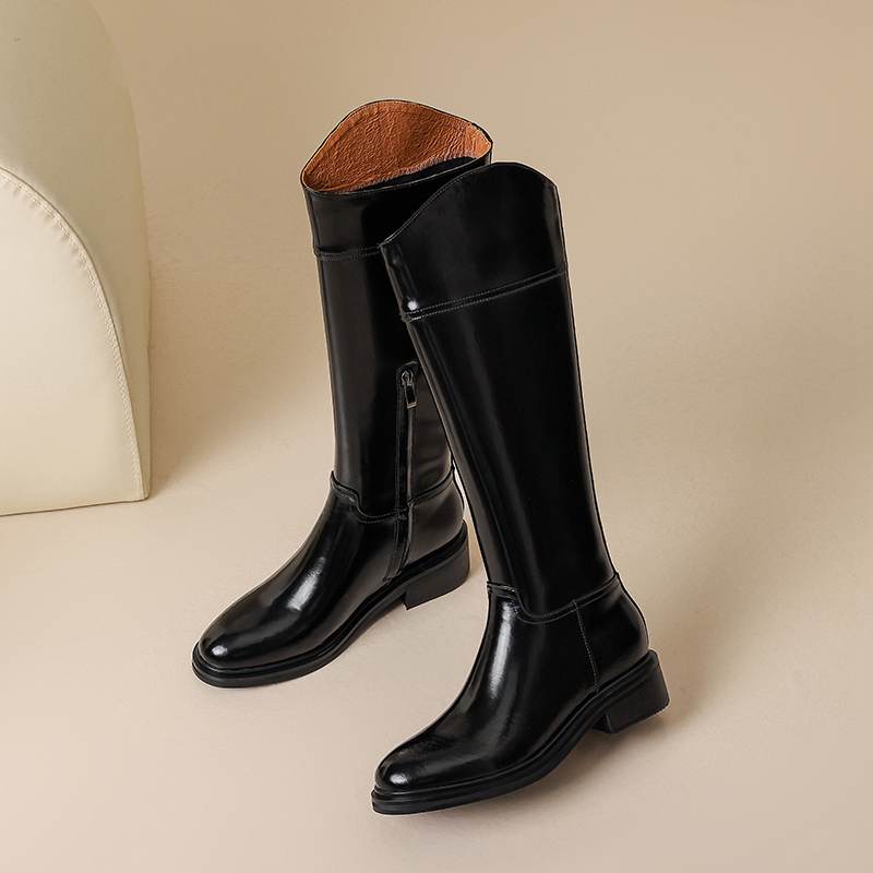 Krazing Pot Cow Split Skin Round Toe Med Heels Knight Boots Size 46 Size 45 Zip Plus Size Women Sewing Thigh High Boots