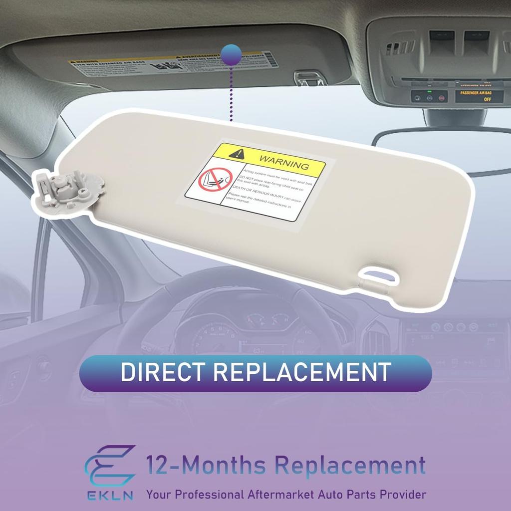 EKLN Sun Visor Left Driver Side LH With Mirror, Fit For 2011- Chevy Cruze, Replaces OE# 95034256 95034253, Color: Gray (Left Driver Side)