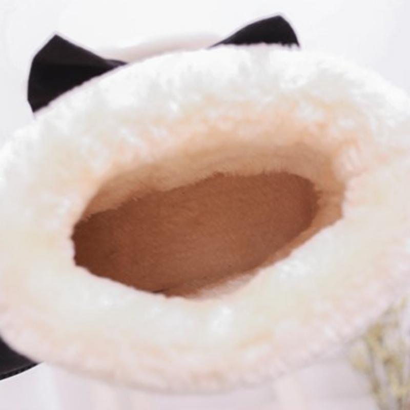 Cizme de zăpadă de iarnă pentru damă, cu cap rotund, fund plat, fundă, tub scurt, catifea, ghete calde de damă