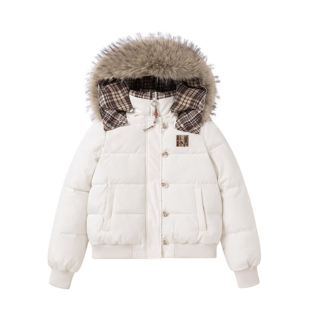 American versatile retro big fur collar removable hat cotton clothes women's winter new short thickened warm cotton clothes