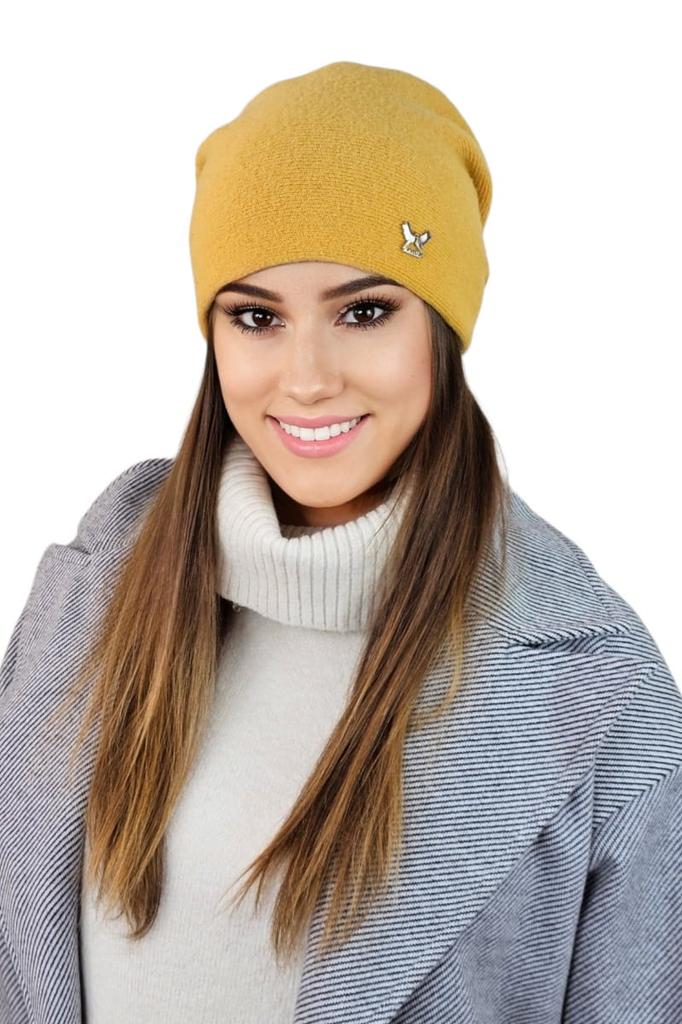 Lily Plain Wool Women' Hat with Logo Mustard Color