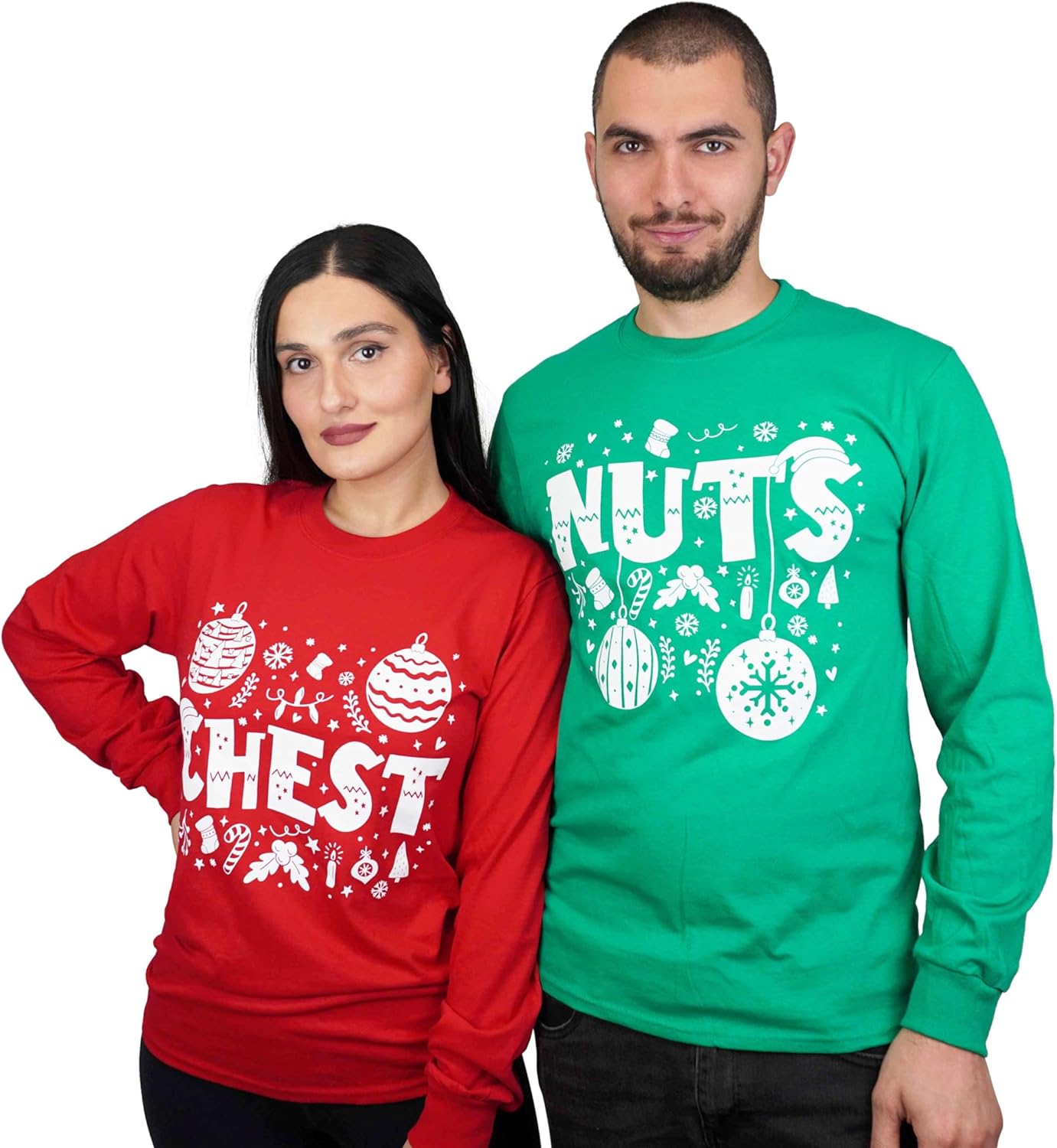 Christmas Matching Long Sleeve Shirts Green Red Mens Womens Funny Chestnuts Funny Tees S разноцветный