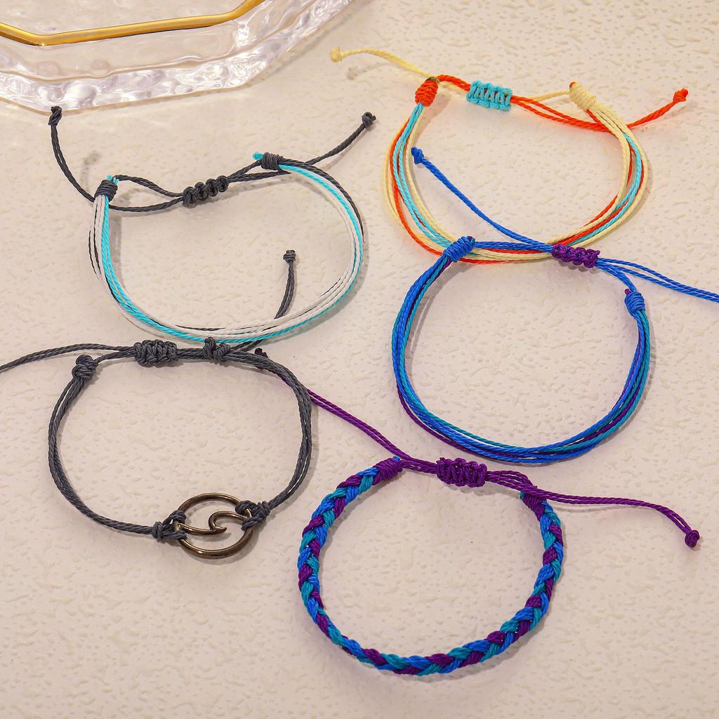 Promotional Hand-Woven Hand Rope, Retro Ethnic Style Wave Compass Accessories Multi-Color 5-Piece Set Jewelry