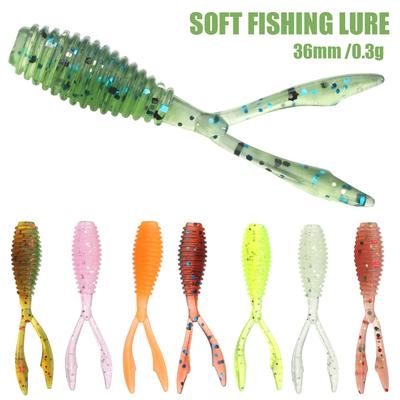 10pcs 36mm 0.3g Soft Fishing Lure Twin Tail Silicone Artificial Bait Wobbler Worm Lures Fluorescent Fishing Tackle for Ocean Sea