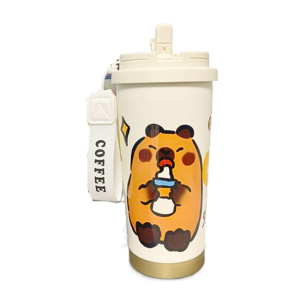 Large Capacity Cartoon Thermal Cup Leakproof Capybara Coffee Mug Students