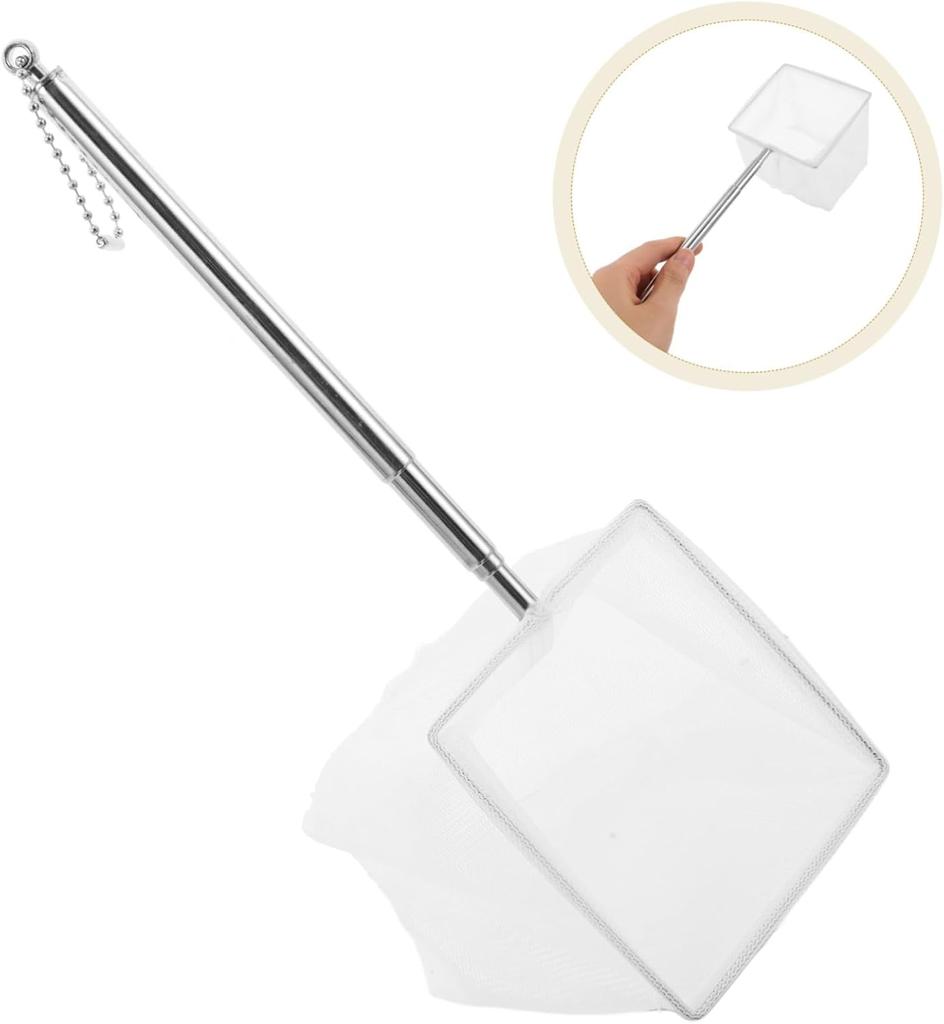 Aquarium Square Fishing Net with Suction Cup Extendable Long Handle Fishing Gear for Catching Fish Shrimp Tank Clean Accessories