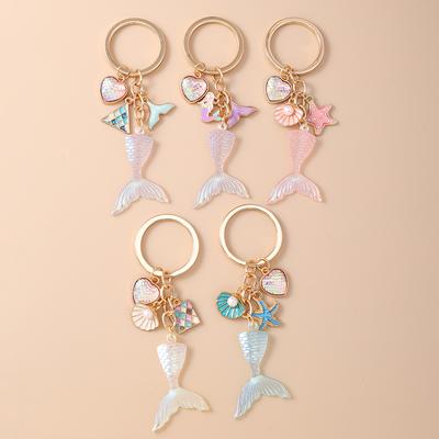 Fashion Mermaid Keychain Shell Starfish Key Ring Pendants for Women Girls Handbag Decor DIY Handmade Key Chain Gifts