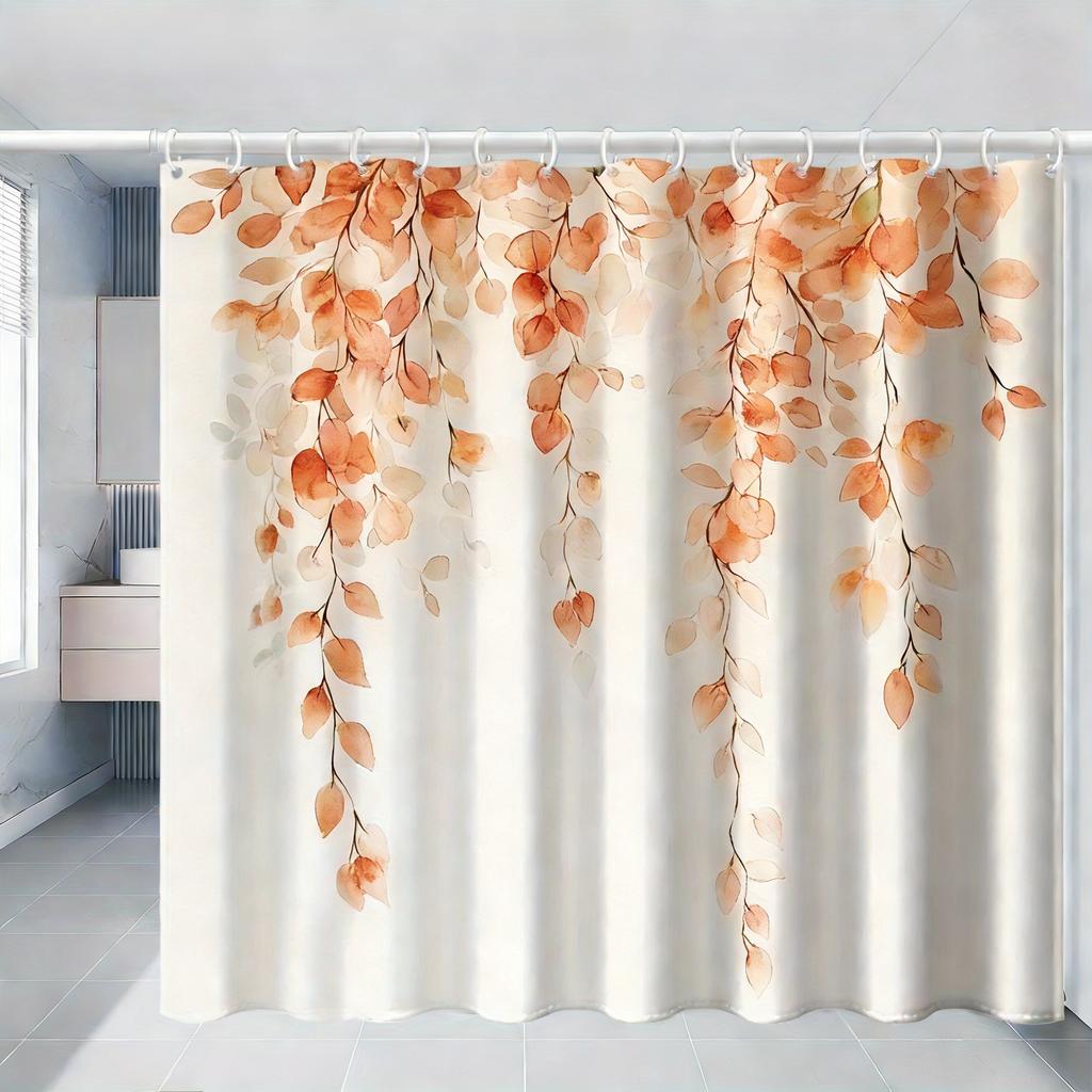 Watercolor Green Hanging Leaves Waterproof Shower Curtain For Bathroom Decor
