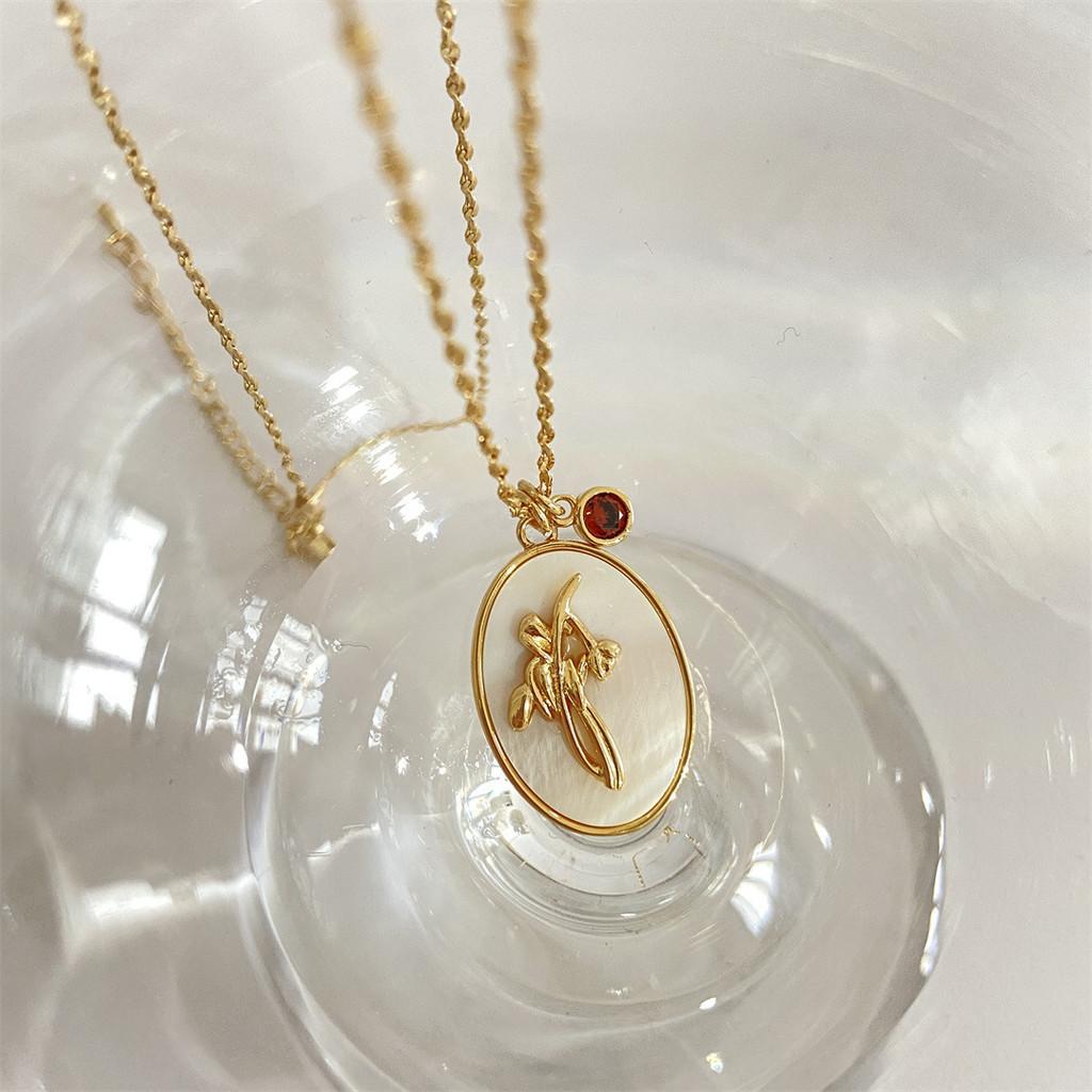 December Birth Flower Necklace With Pearl Mother Of Pearl Pendant And Silver Chain For Ladies