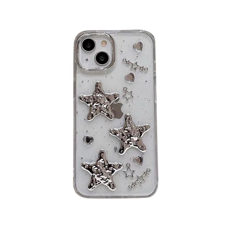 Rhinestone Love Electroplated Five-pointed Star Mobile Phone Case for IPhone17Promax Letters for Apple 16 Silver Foil Transparent