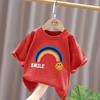 Summer Cotton Children Tshirt Cartoon Rainbow Smile Face Printed Korean Kids Tshirt Boys Girls Comfortable Short Sleeve Tee Top