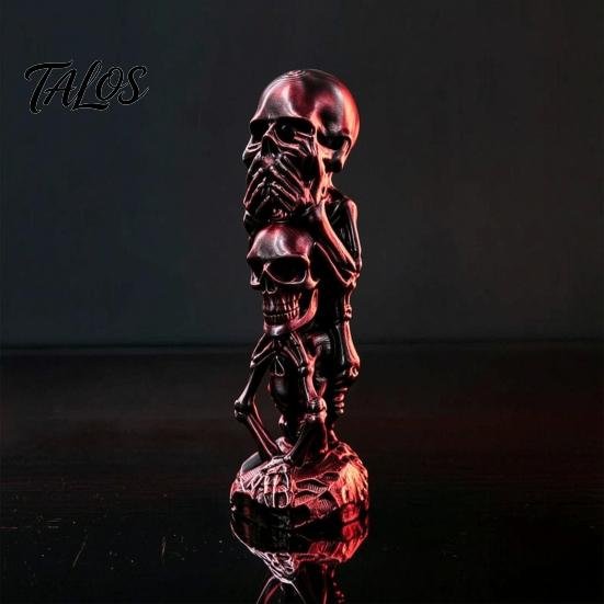 Personalized Gift for Skull Lovers Triple Stacked Skulls Figurine, Spooky See Hear Speak No Evil Skeleton Head Small Desk Ornament Men Statue,