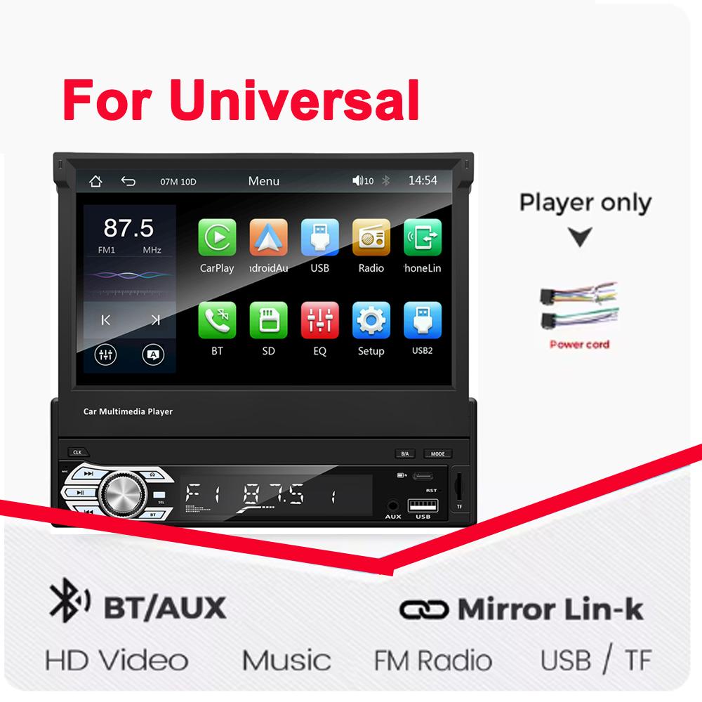 1din Universal 7" Retractable Screen Car Radio Carplay Android Auto Multimedia Video Player Intelligent Vehicle System USB BT FM