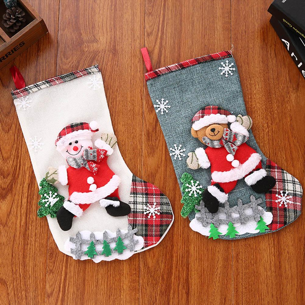 Christmas Stockings Xmas Ornament Christmas Sock 3D Pattern Santa Snowman Bear Hanging Xmas Tree Decoration Candy Gift Bags