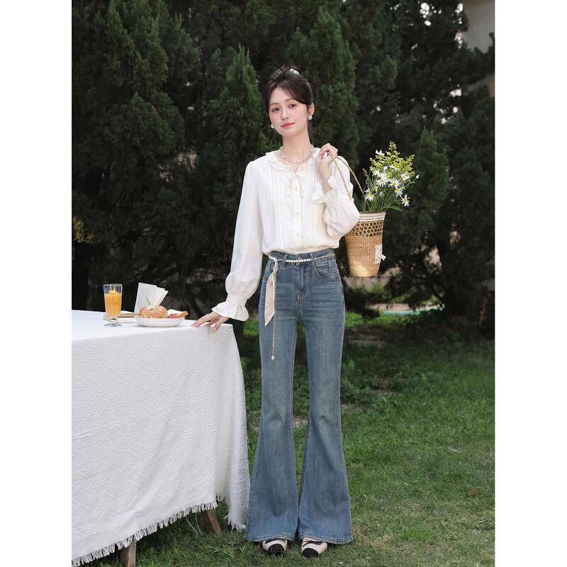 Women's Retro Blue Straight Micro-Flare Jeans