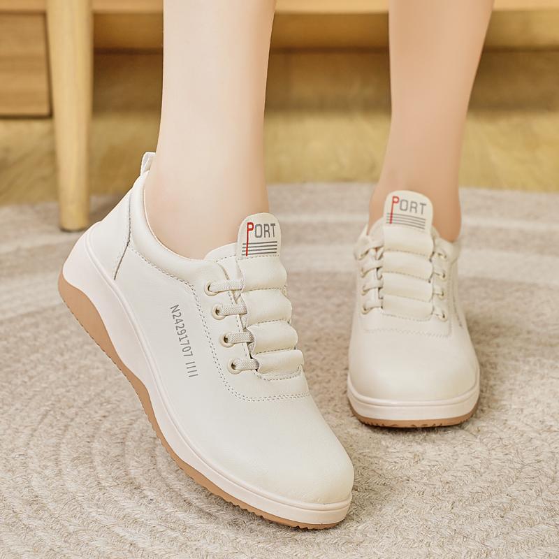 

Women Platform Casual Black Leather Elevator Shoes Thick Sole Height Increase Sneakers 41 слоновая кость