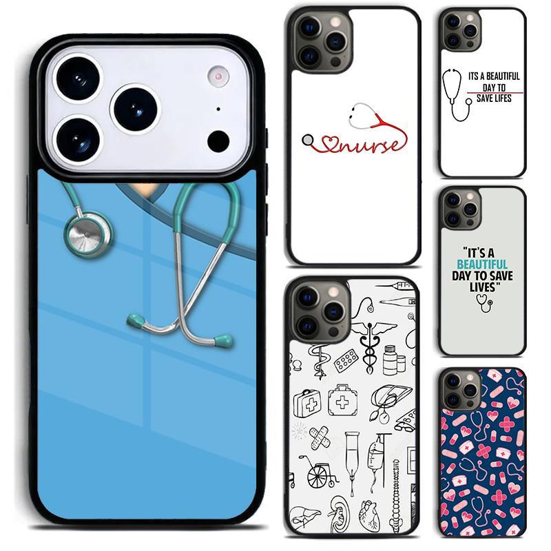 Nurse Stethoscope Heart Nursing Heartbeat Phone Case for iPhone 17 16 15 Pro Max Air 14 13 12 11 Plus Shockproof Capa Cover